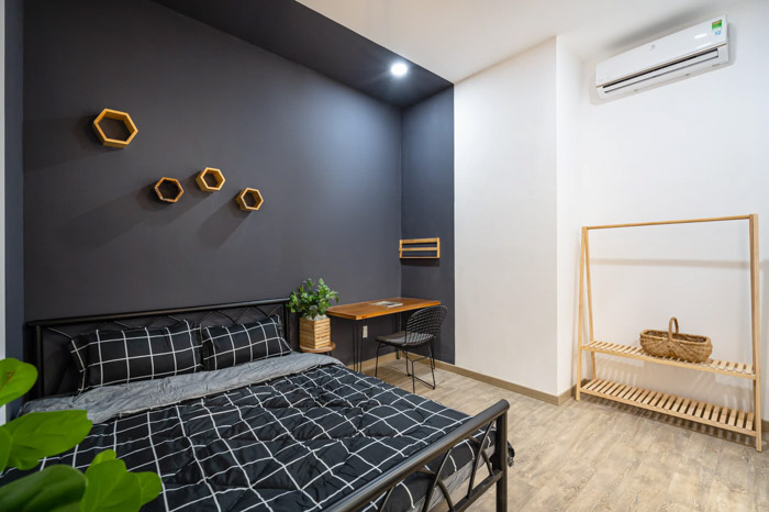 Phòng ngủ thiết kế đơn giản màu xám