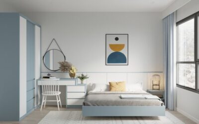 Thiết kế nội thất chung cư 3 phòng ngủ gang màu xanh cho gia đình anh Xuân